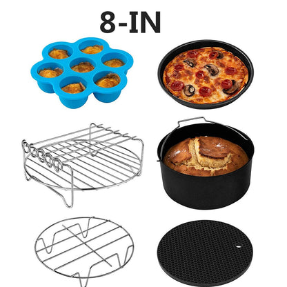 8-Inch Round Air Fryer Accessory Set - 6 Essential Baking Trays, Racks & Pans for Healthy Cooking - FREE SHIPPING