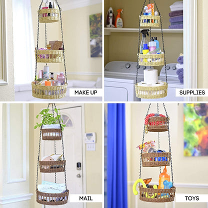 Multi-Tiered Wicker Fruit and Vegetable Organizer with Banana Holder - FREE SHIPPING