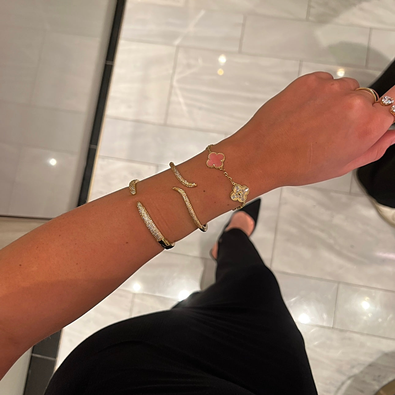 KIMBERLEY GOLD CUFF BRACELET with CZ Accents - LndmarkClub USA