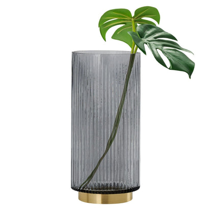 Smoke Ribbed Glass Vase - LndmarkClub USA