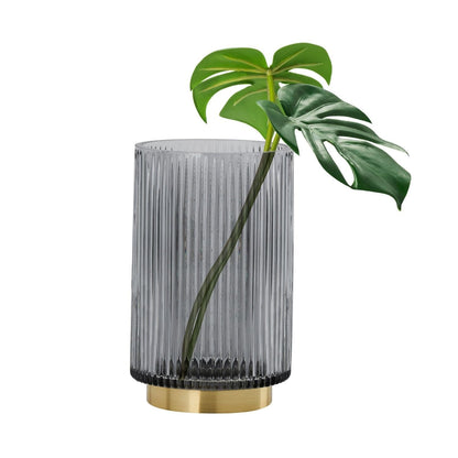 Smoke Ribbed Glass Vase - LndmarkClub USA