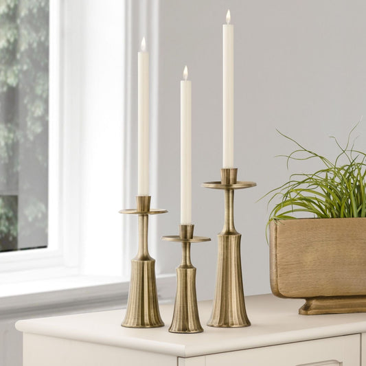 Ridged Taper Candle Holder - Brass - LndmarkClub USA