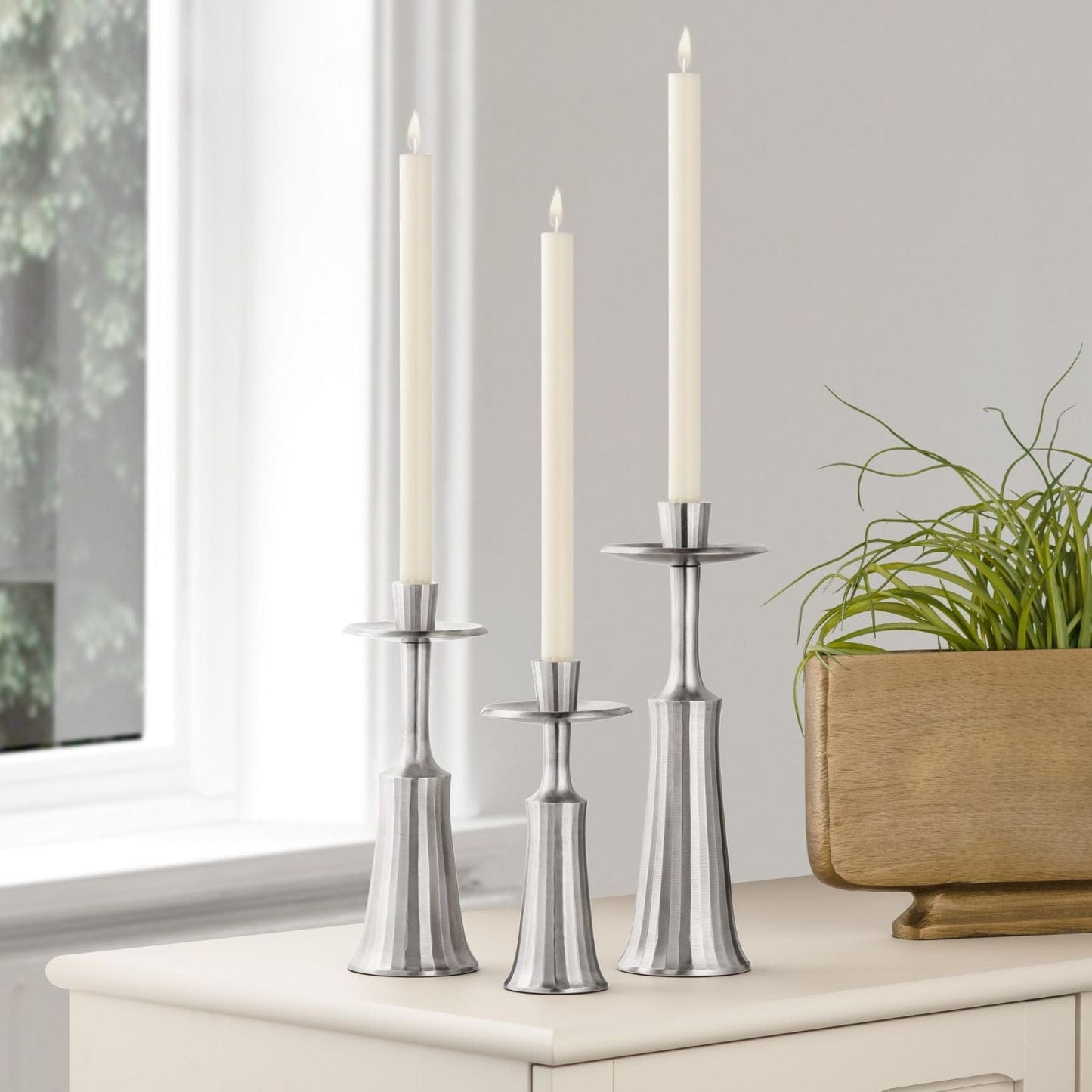 Ridged Taper Candle Holder - Pewter - LndmarkClub USA