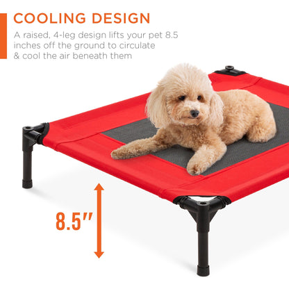 Elevated Cooling Dog Bed, Outdoor Pet Cot w/ Canopy, Carry Bag - 30in